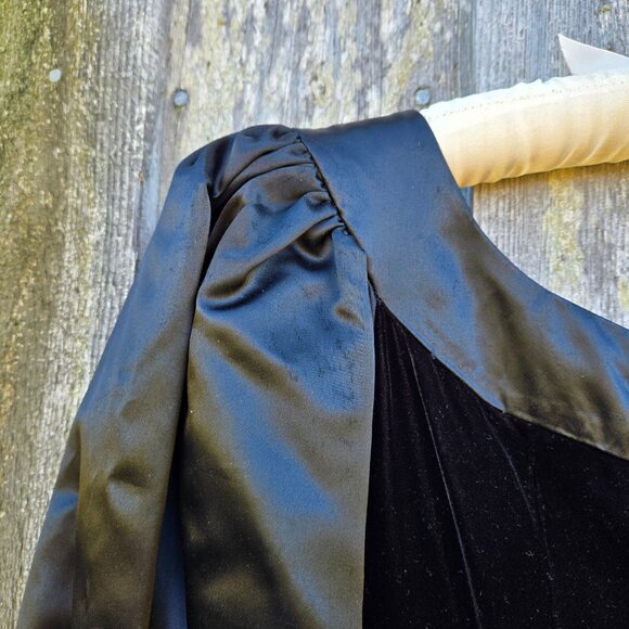 Vintage 80s Party Prom Bubble Dress With Bow Womens Size S Black Velvet Satin - Picture 10 of 10